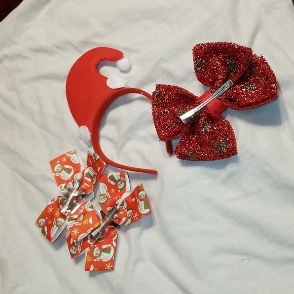 HOLIDAY HAIR BLING SET OF 4 FASCINATOR HAIR BOW SET OF HAIR BOWS - Picture 5 of 8